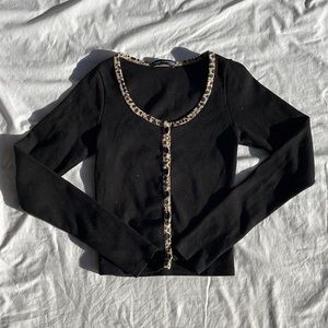 BNWOT Brandy Melville Black Leopard Print Zelly Long Sleeve Top